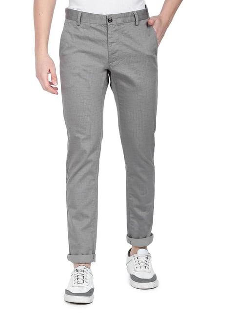 arrow sport grey cotton slim fit printed chinos