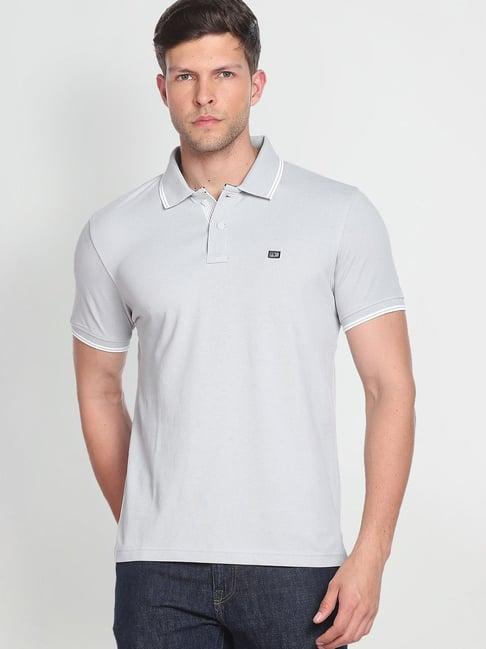 arrow sport light grey cotton regular fit polo t-shirt