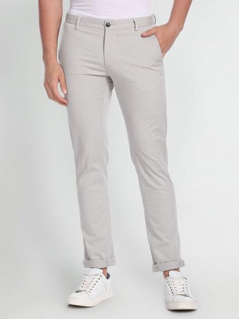 arrow sport light grey cotton slim fit chinos