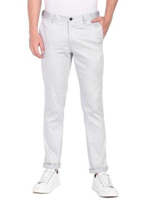 arrow sport light grey cotton slim fit trousers