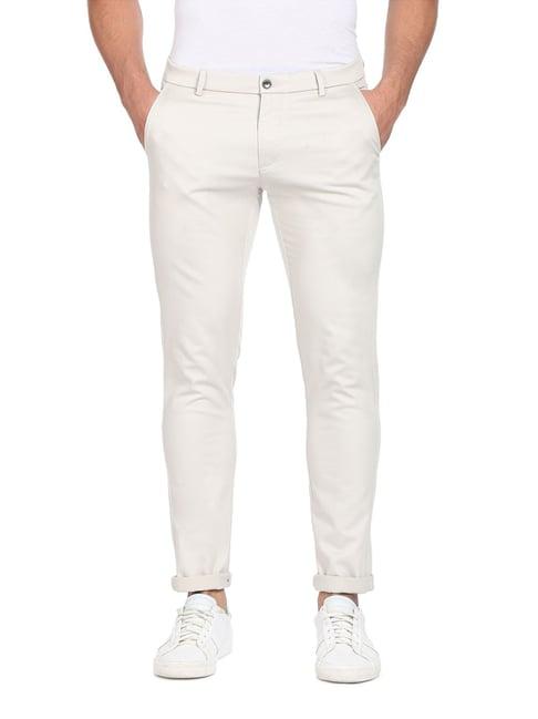 arrow sport light grey cotton slim fit trousers