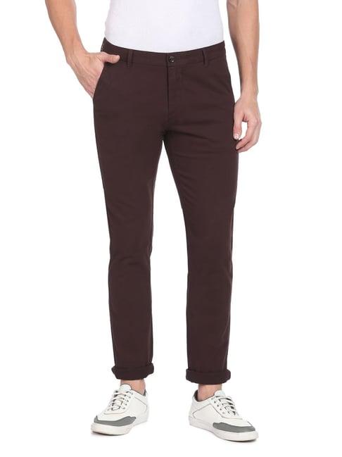 arrow sport maroon cotton regular fit chinos