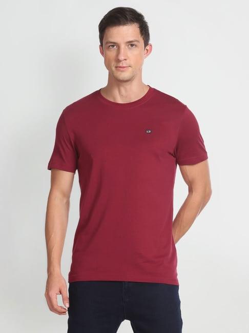 arrow sport maroon cotton regular fit t-shirt