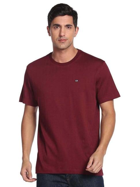 arrow sport maroon cotton regular fit t-shirt