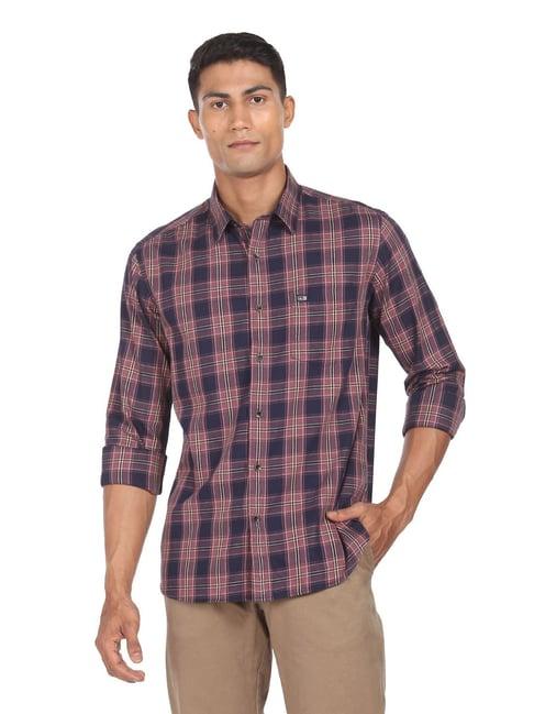 arrow sport mauve cotton slim fit checks shirt