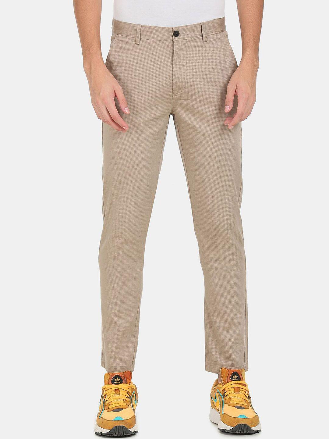 arrow sport men beige regular fit trousers