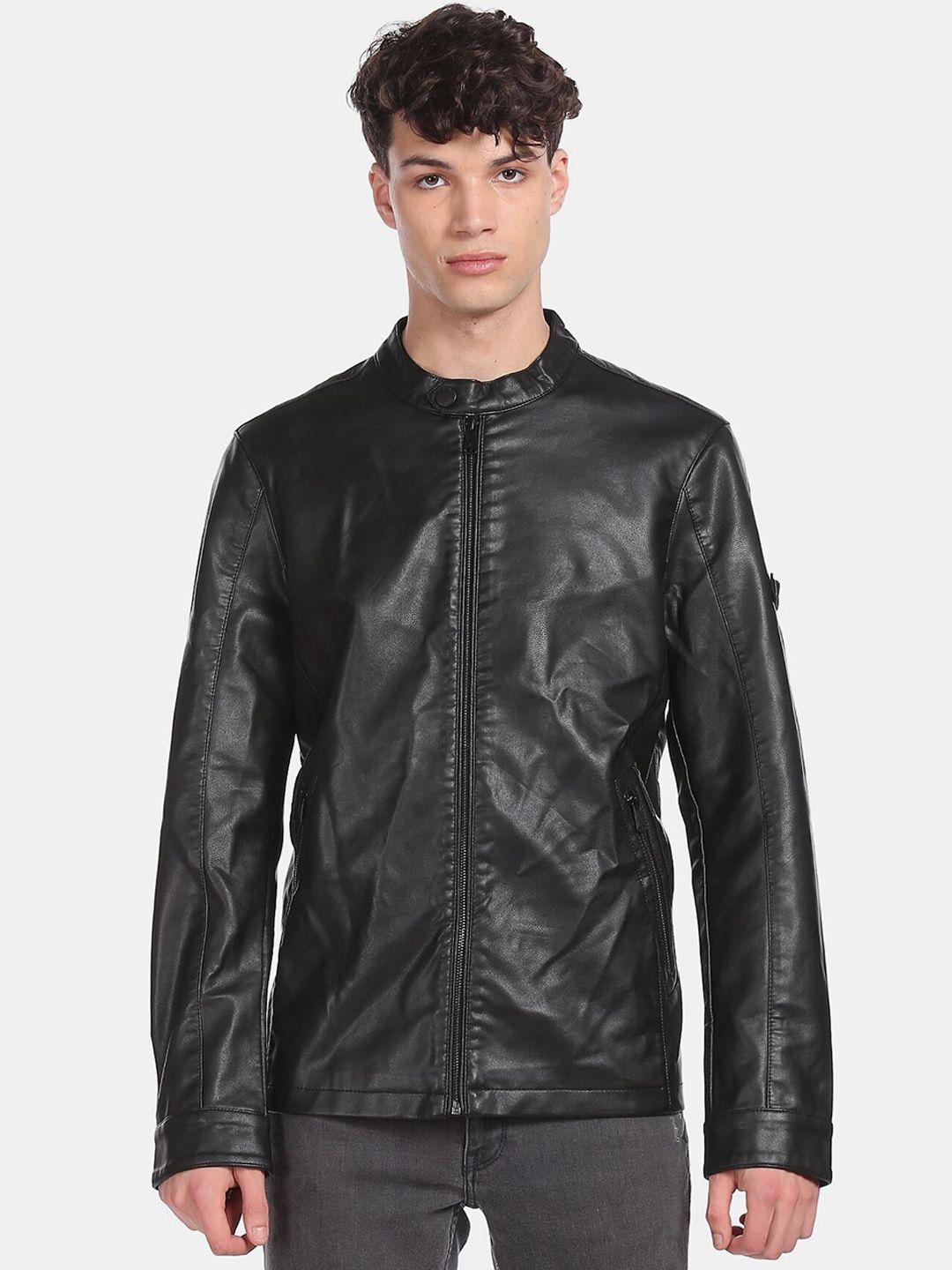 arrow sport men black biker jacket