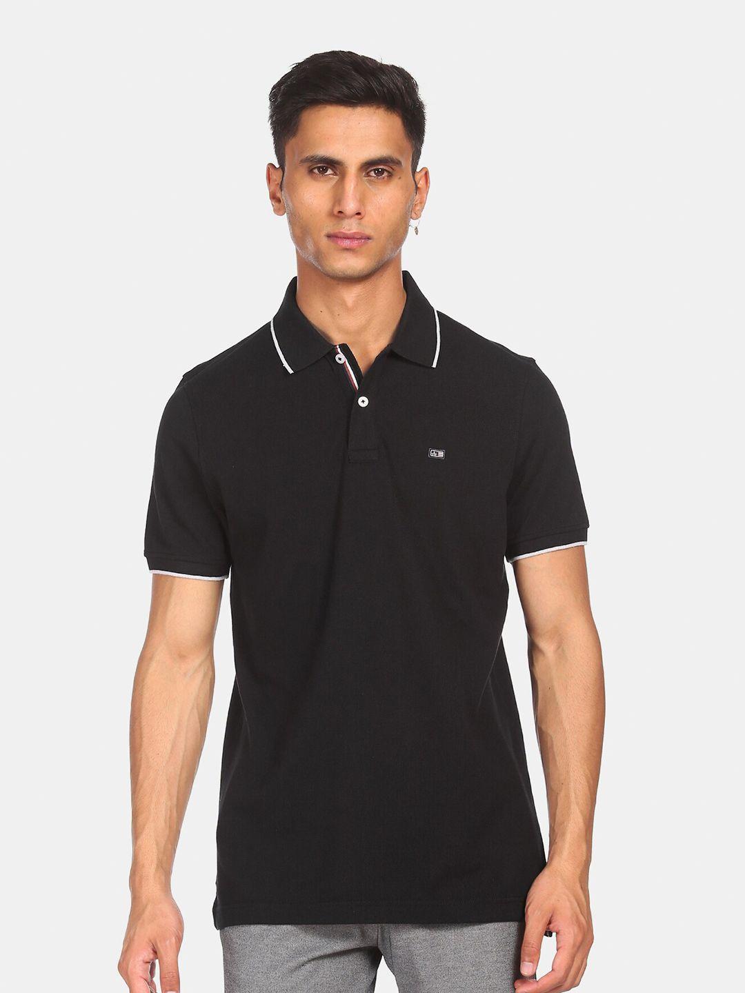 arrow sport men black polo collar t-shirt