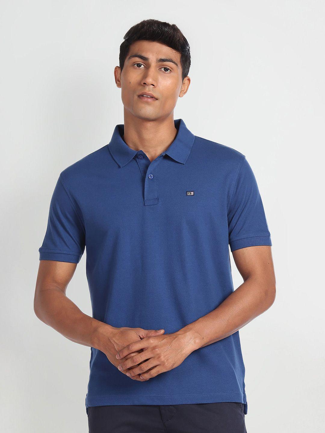 arrow sport men blue polo collar applique t-shirt