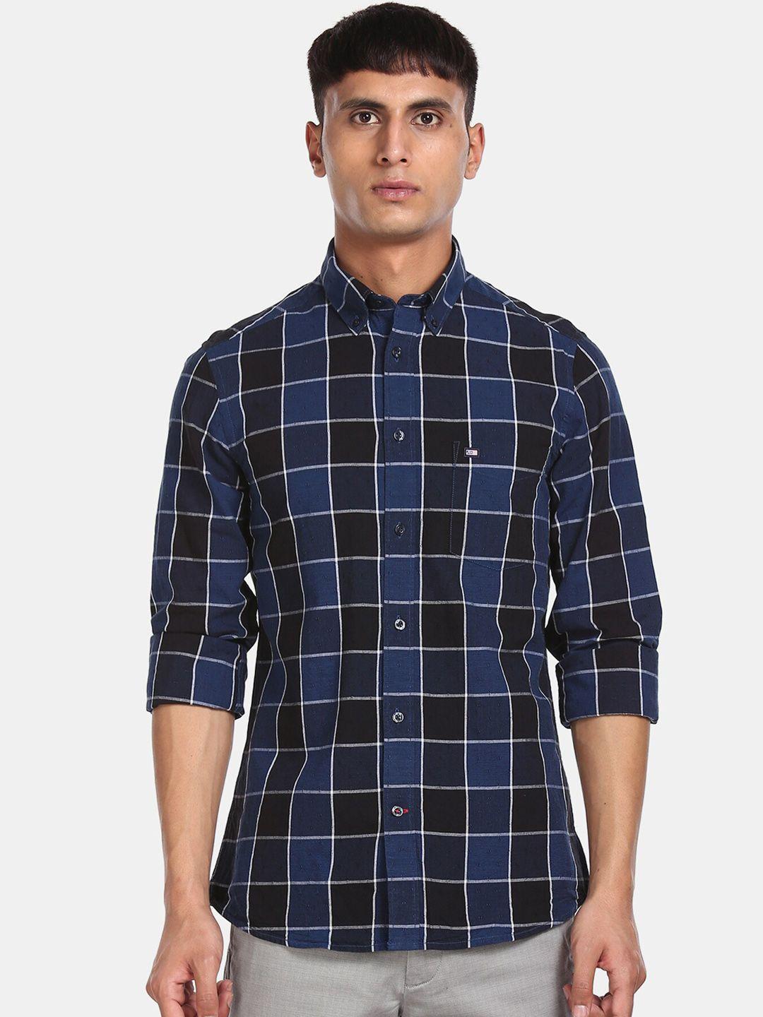 arrow sport men blue regular fit checked casual shirt