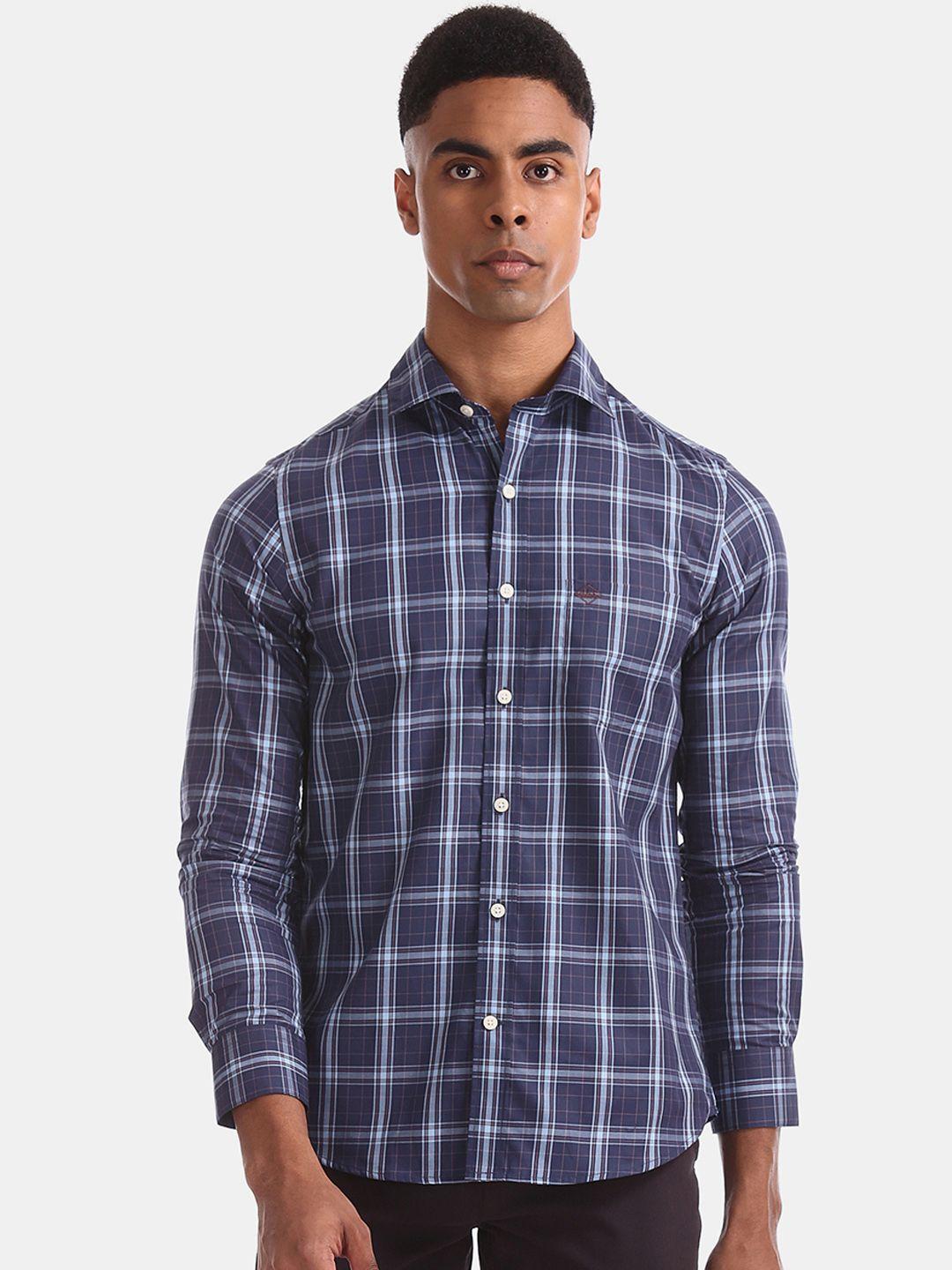 arrow sport men blue slim fit checked casual shirt