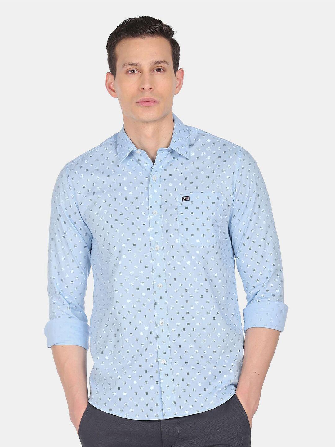 arrow sport men blue slim fit printed casual shirt