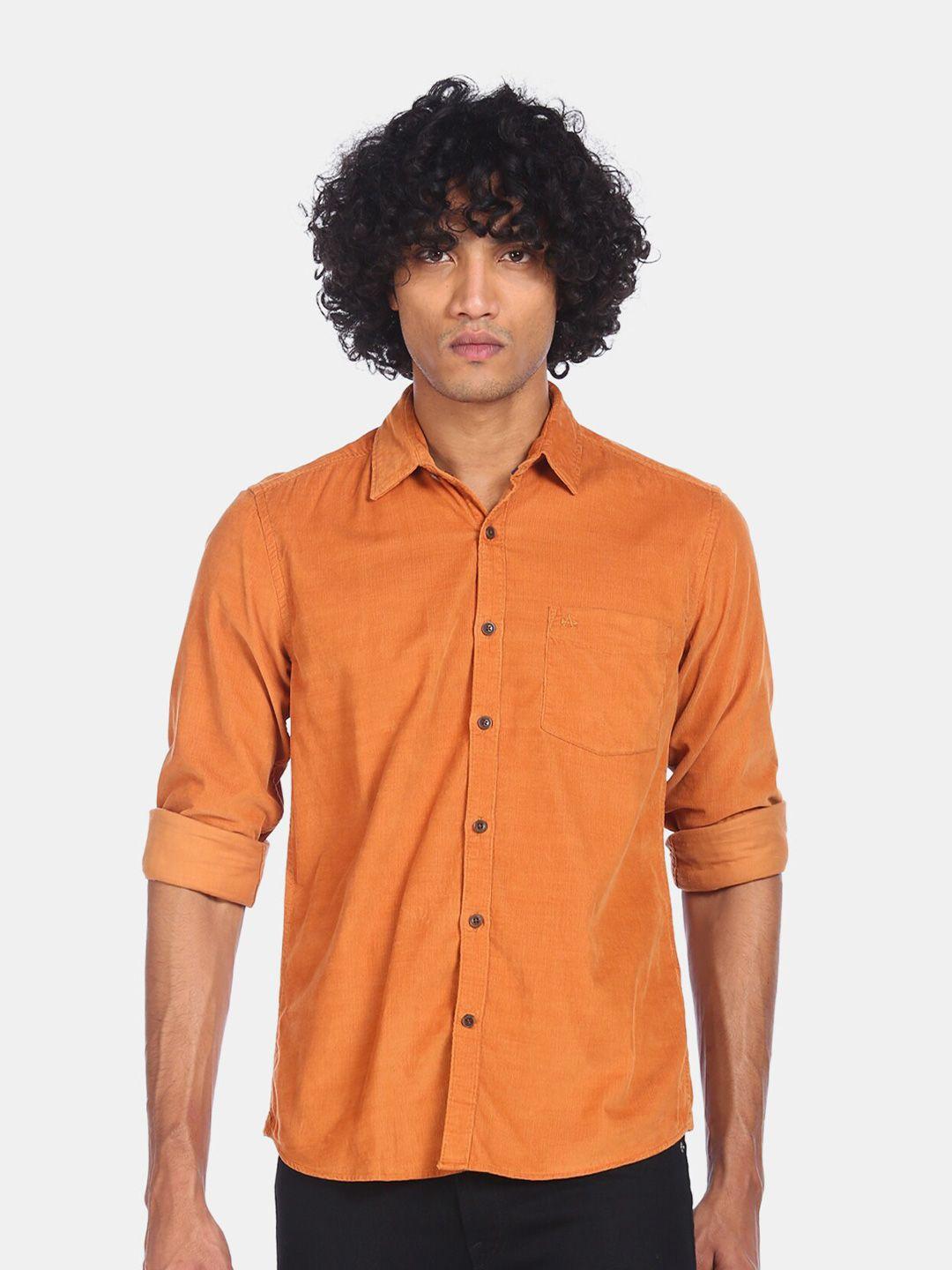 arrow sport men brown opaque cotton casual shirt