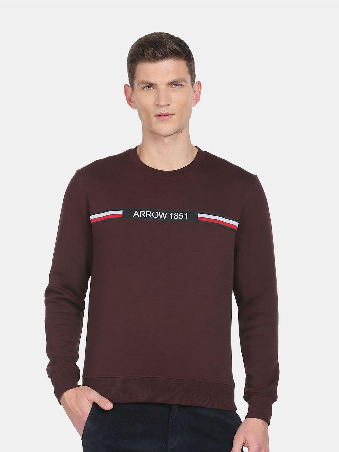 arrow sport men brown printed cotton sweatshirt