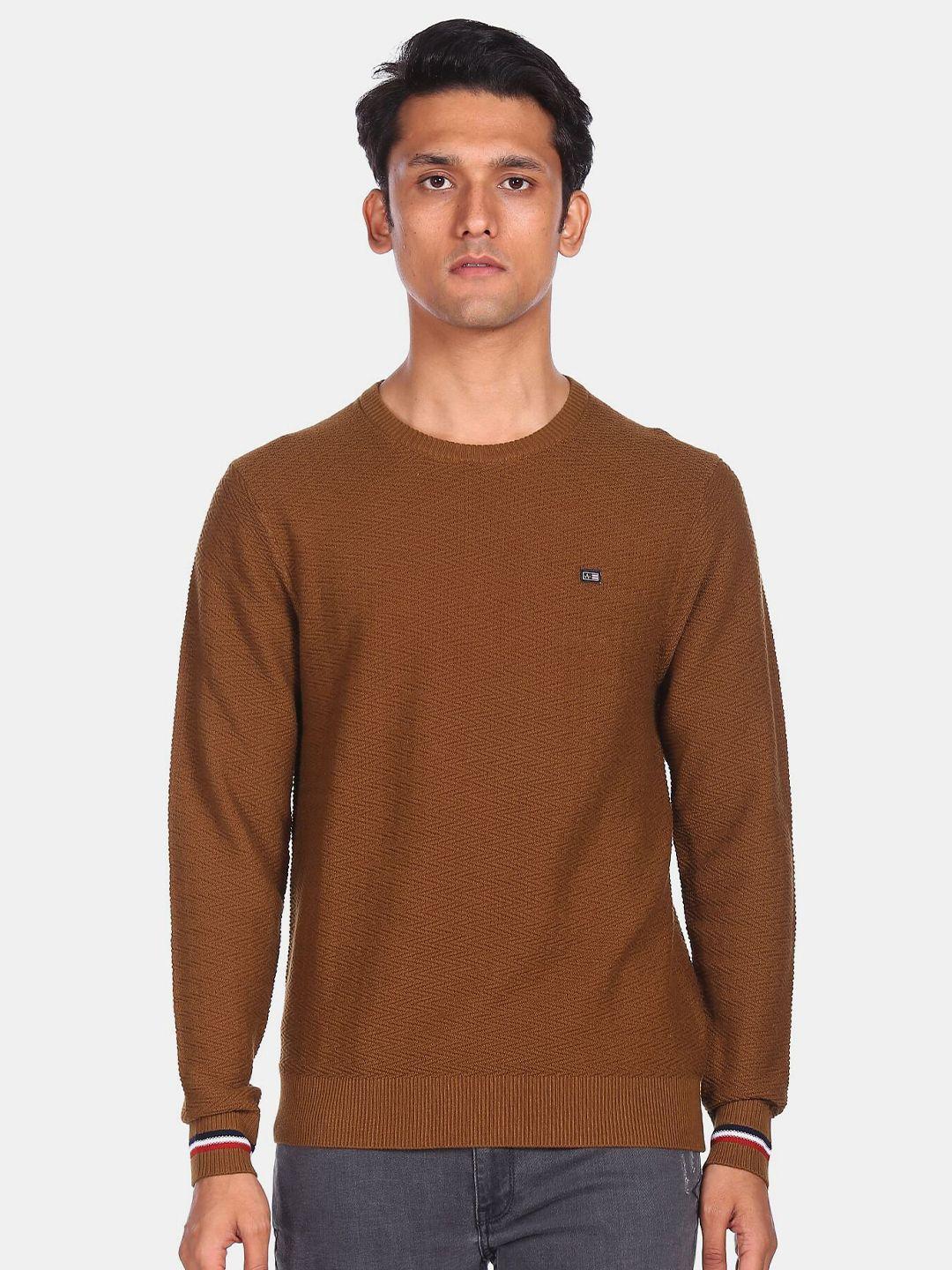 arrow sport men brown solid pullover sweater