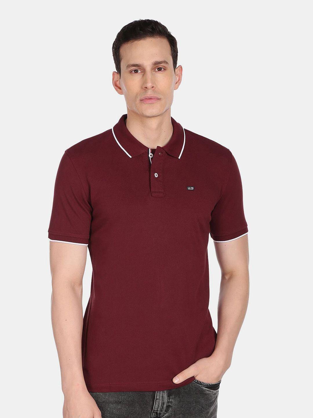 arrow sport men burgundy solid polo collar cotton t-shirt