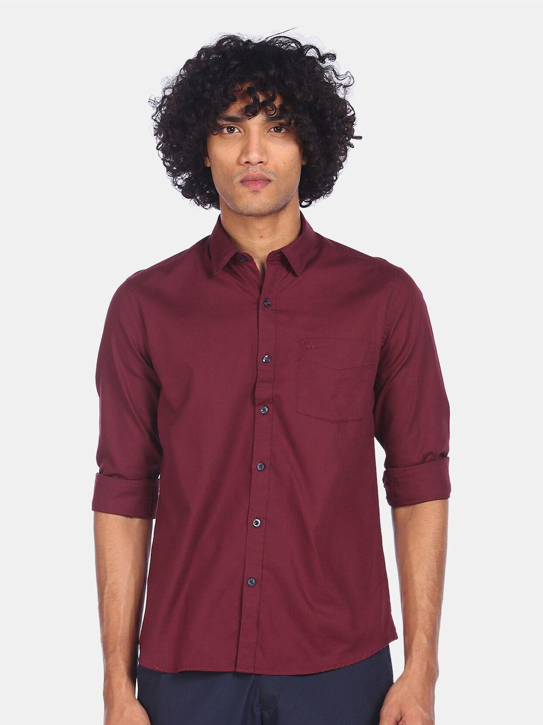 arrow sport men maroon opaque pure cotton casual shirt