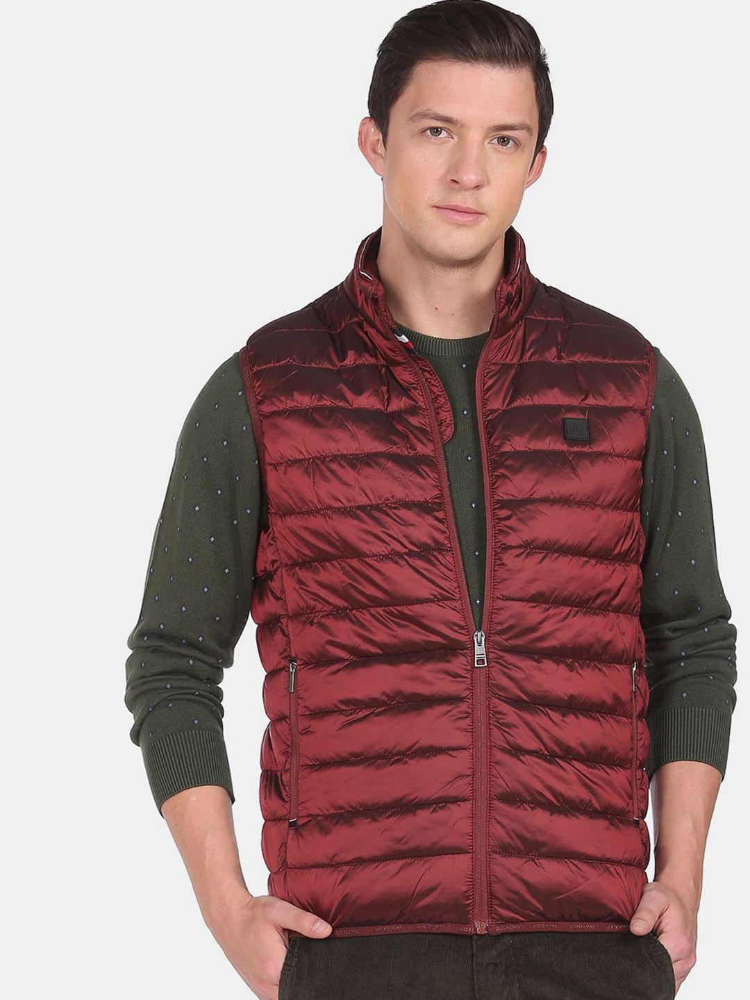 arrow sport men maroon solid puffer jacket