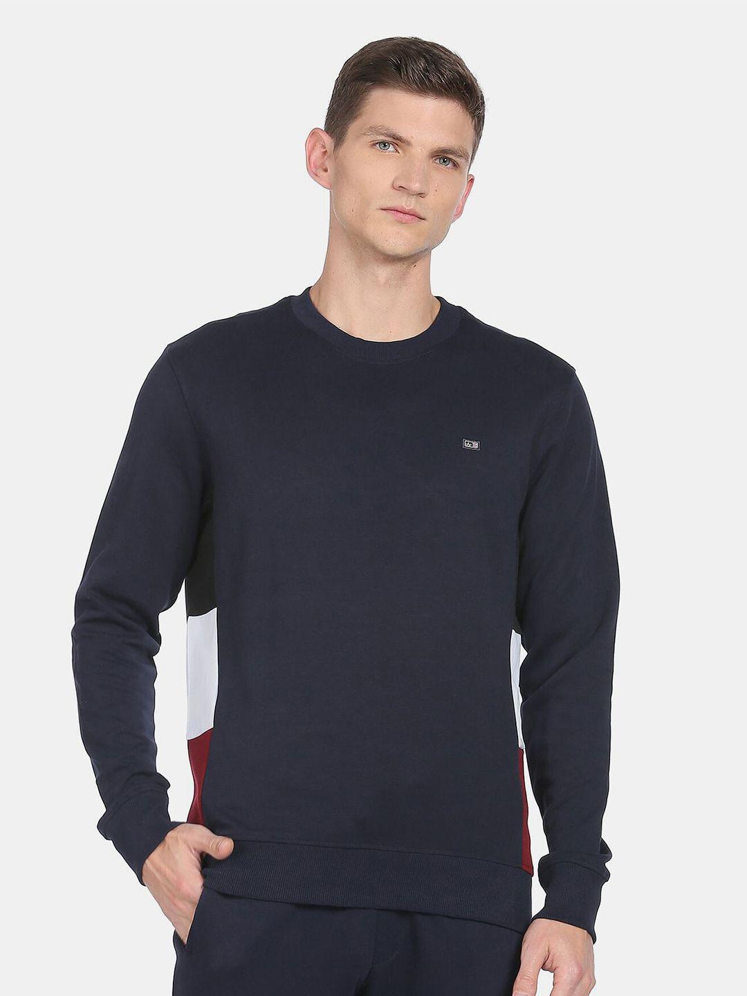 arrow sport men navy blue colourblocked cotton sweatshirt