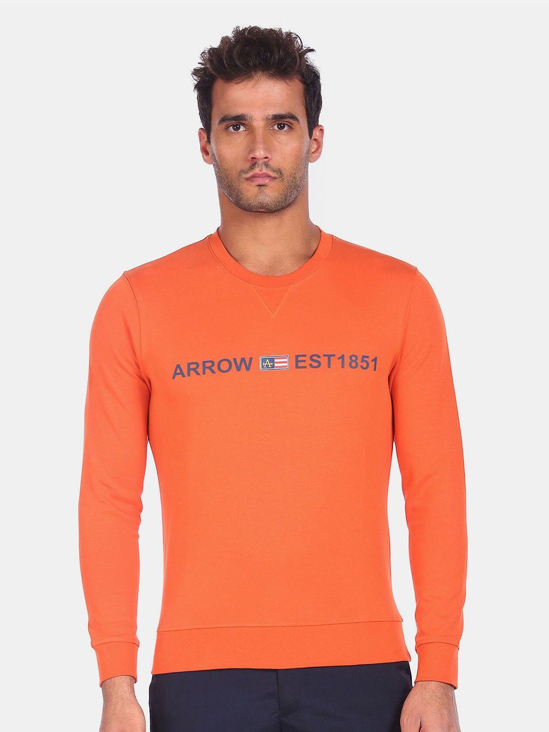 arrow sport men orange brand logo printed sweatshirt