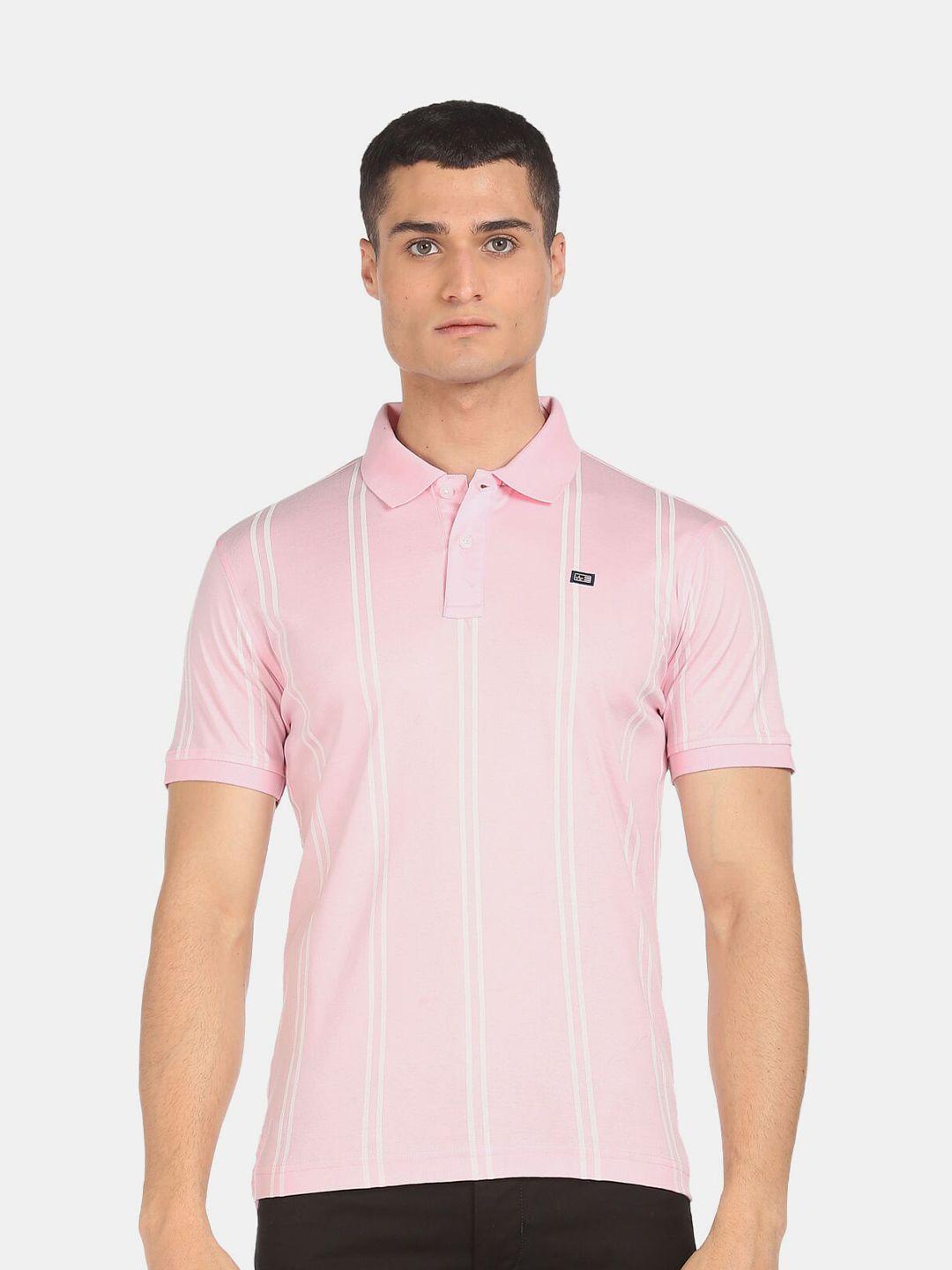 arrow sport men pink checked polo collar pure cotton t-shirt