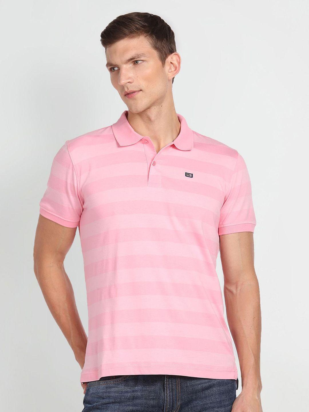 arrow sport men pink striped henley neck applique t-shirt