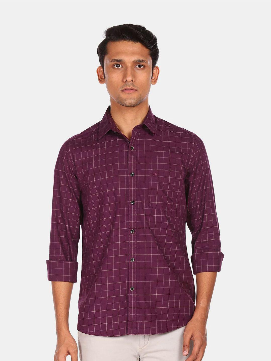 arrow sport men purple grid tattersall checked pure cotton casual shirt