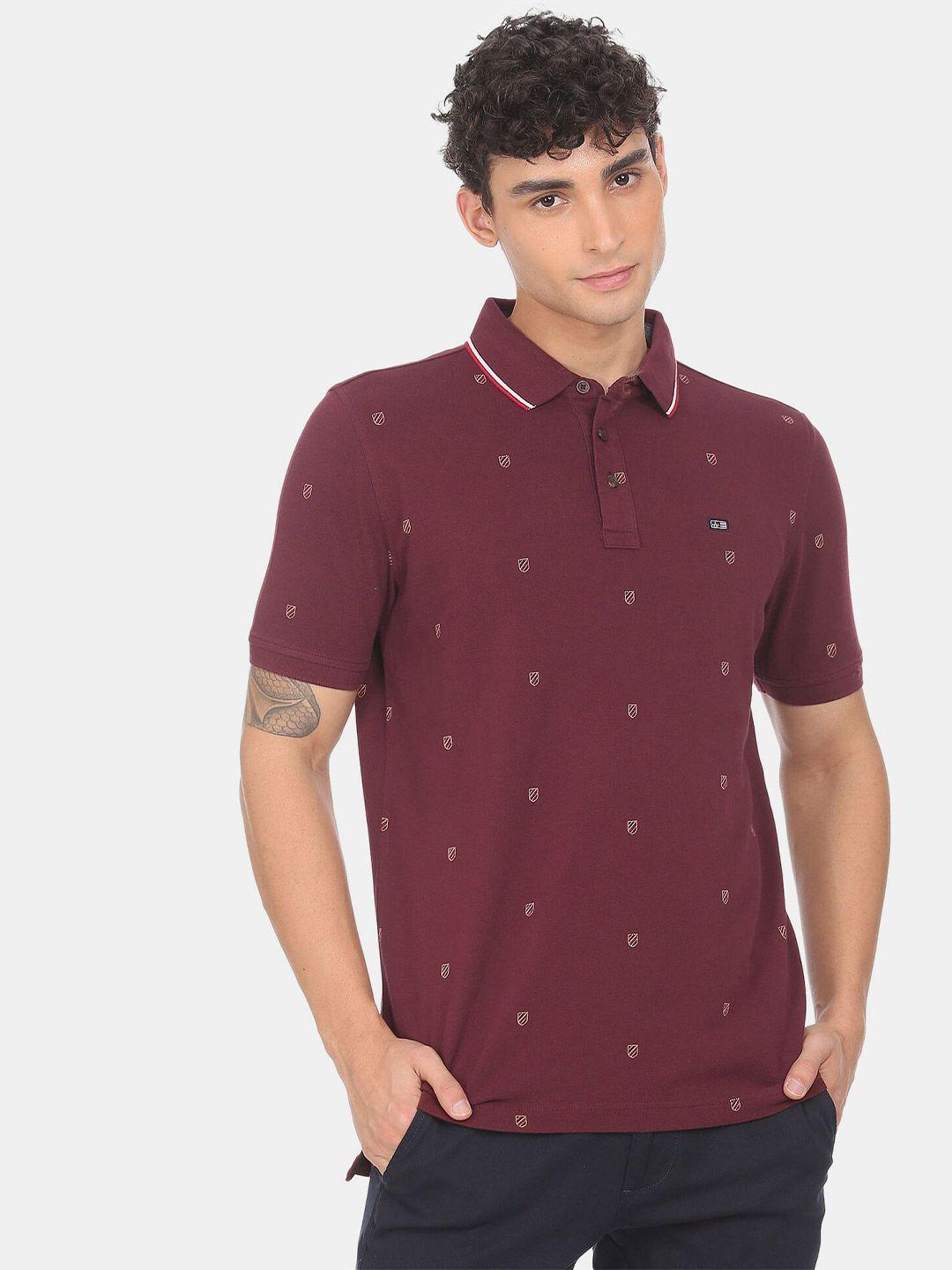 arrow sport men red printed polo collar t-shirt