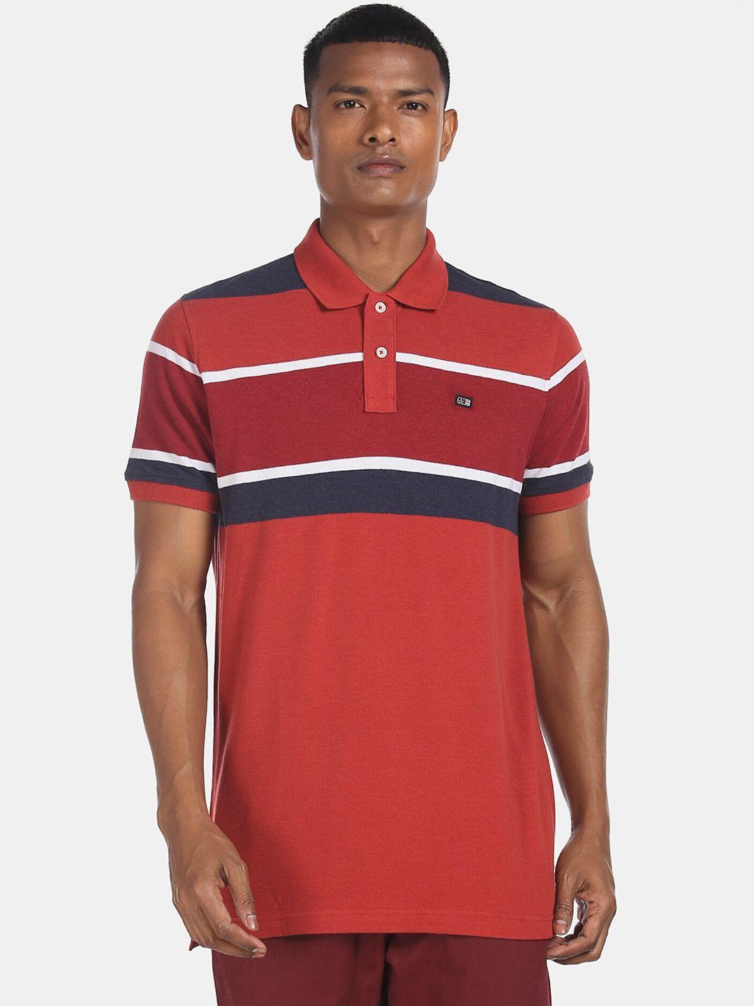 arrow sport men red striped polo collar t-shirt