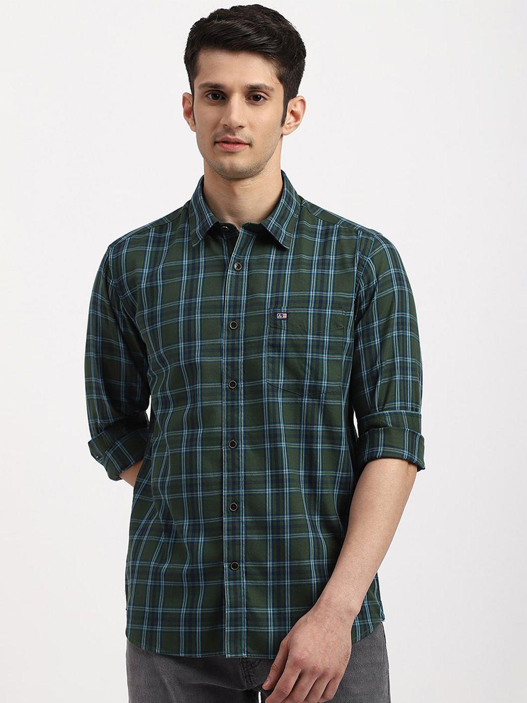 arrow sport men slim fit tartan checked casual cotton shirt