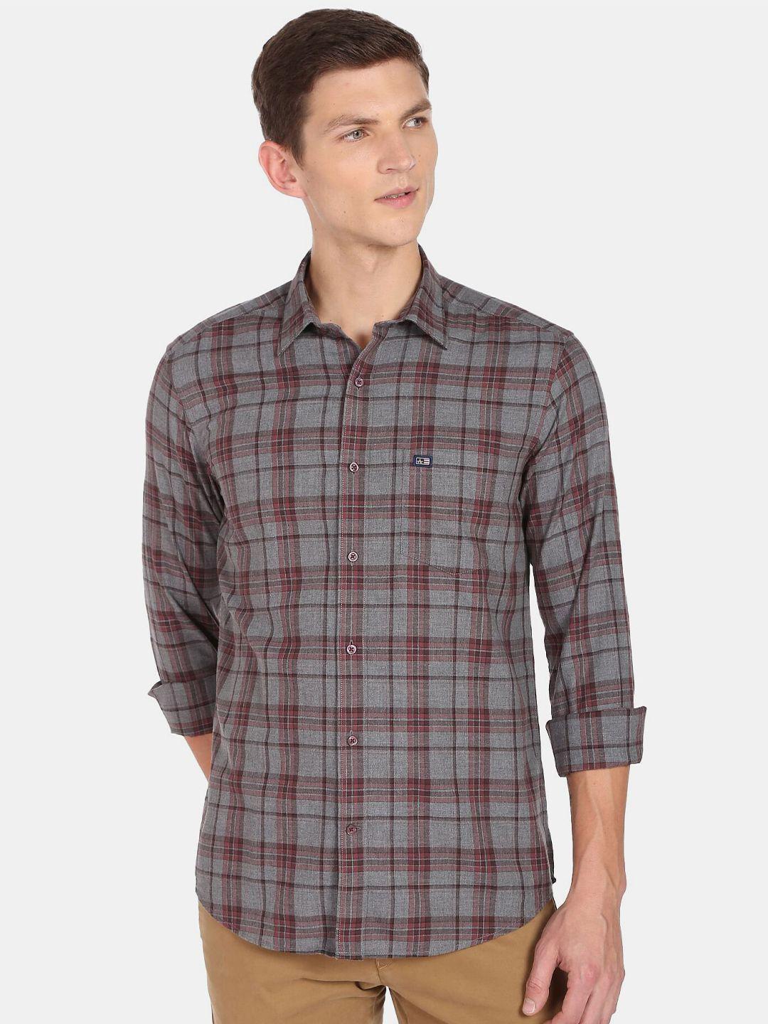 arrow sport men slim fit tartan checked casual shirt