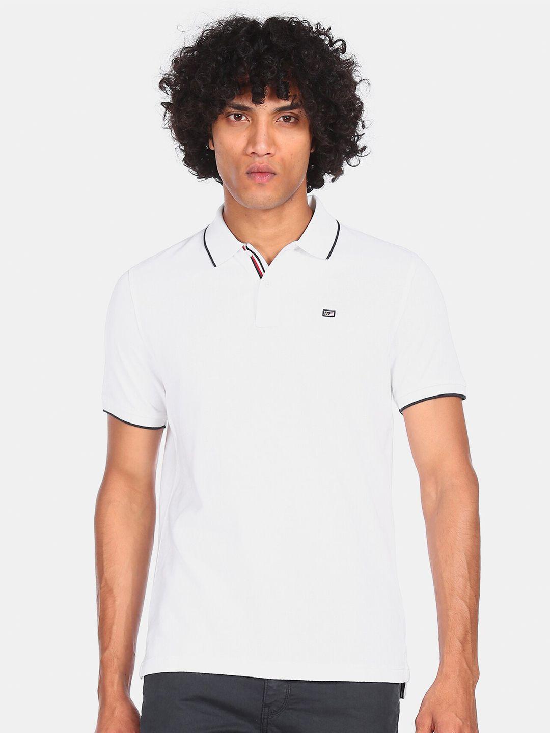 arrow sport men white solid polo collar t-shirt