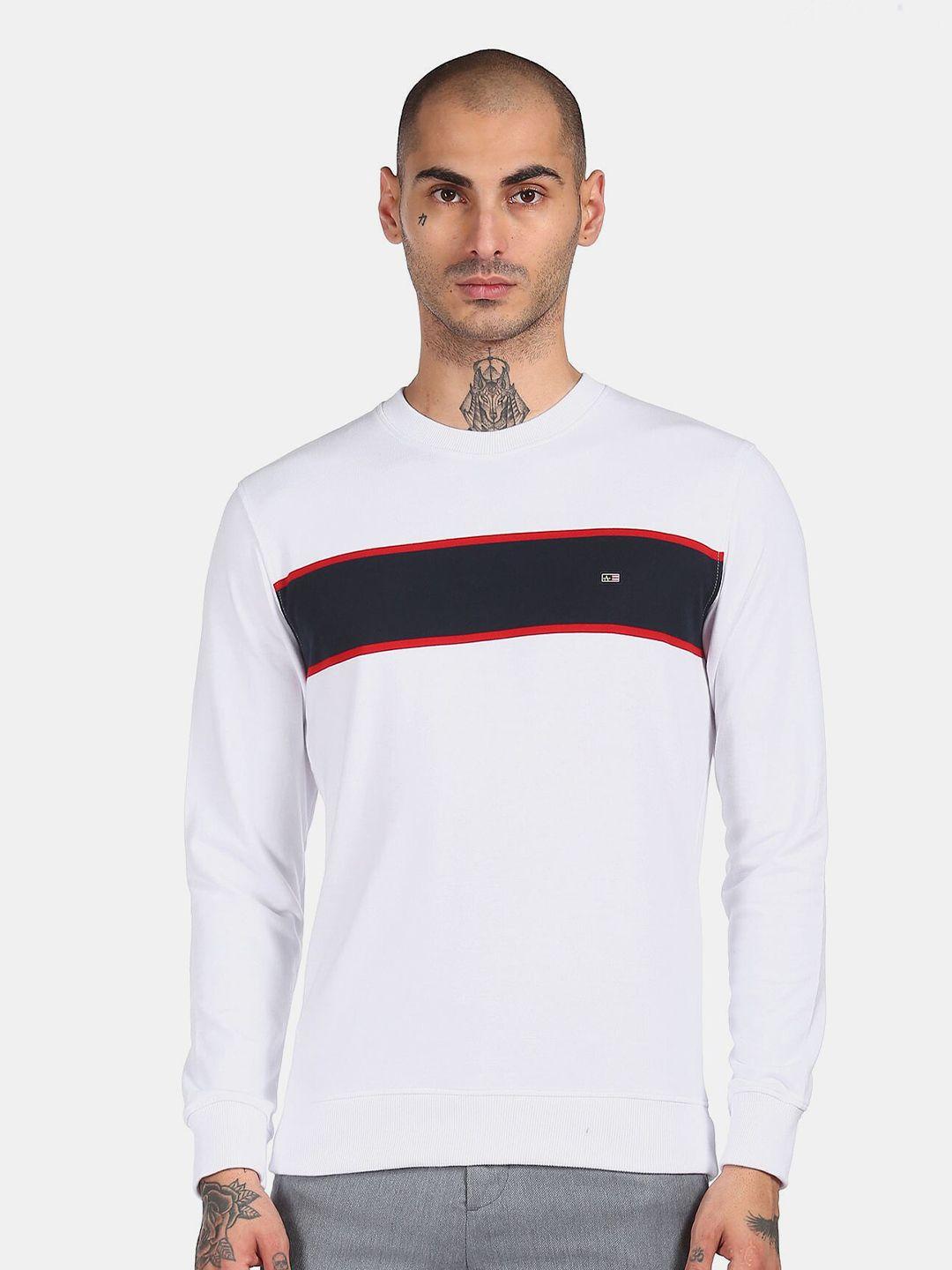 arrow sport men white striped cotton sweatshirt