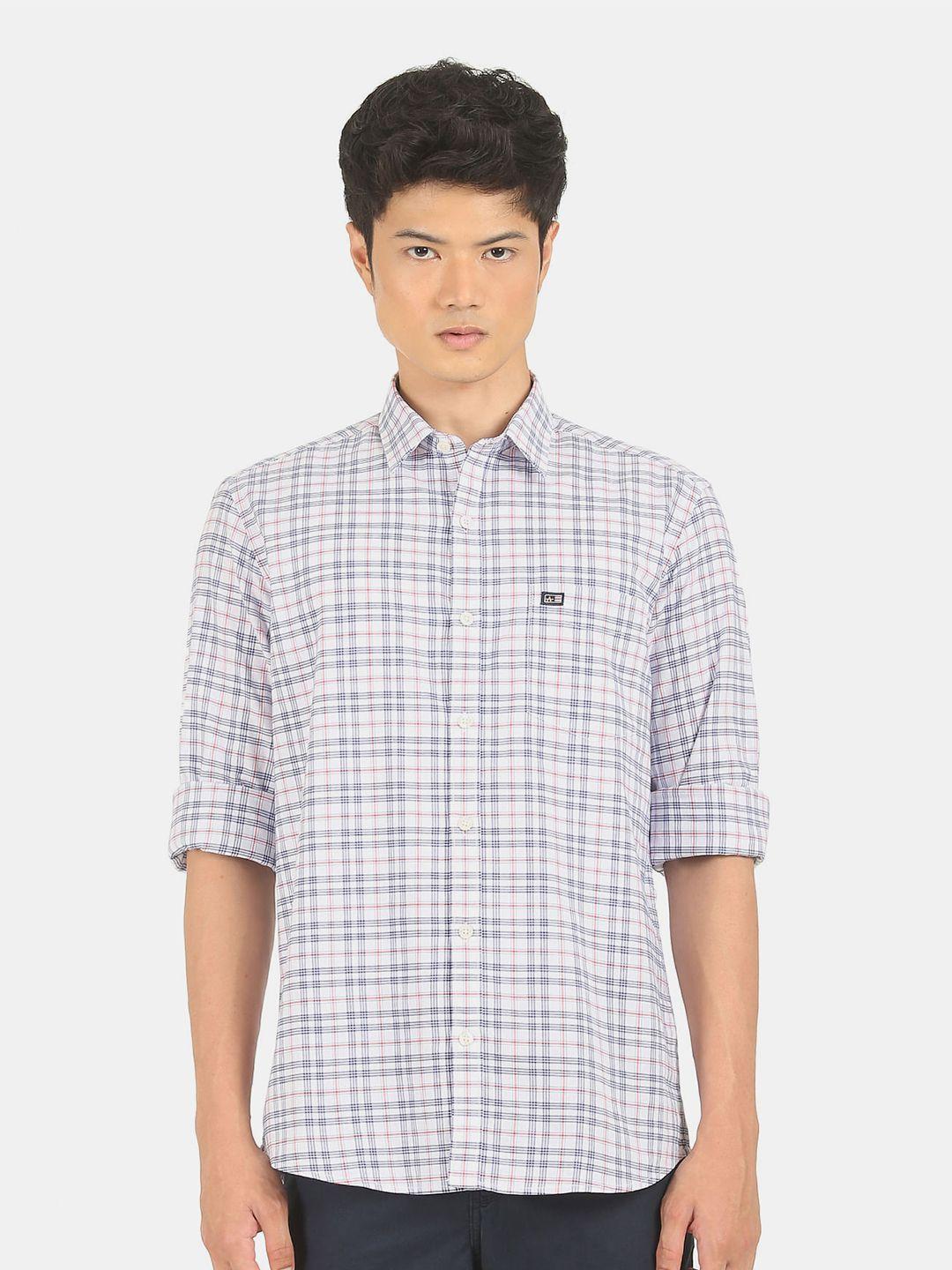 arrow sport men white tartan checks checked casual shirt