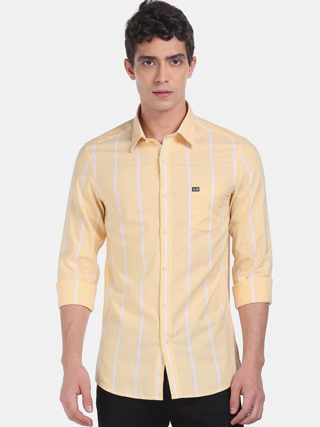 arrow sport men yellow & white regular fit striped casual shirt