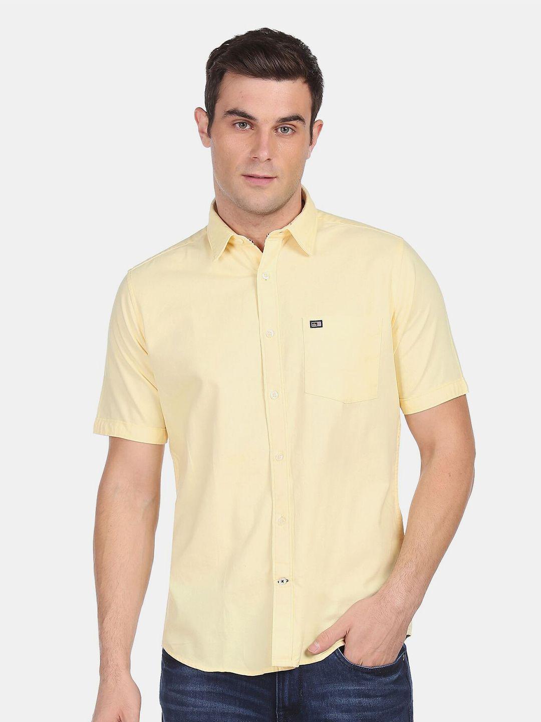 arrow sport men yellow solid casual shirt