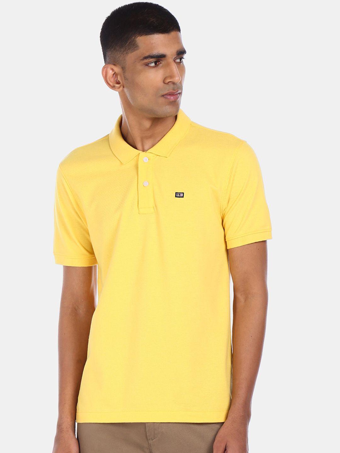 arrow sport men yellow solid polo collar tshirt