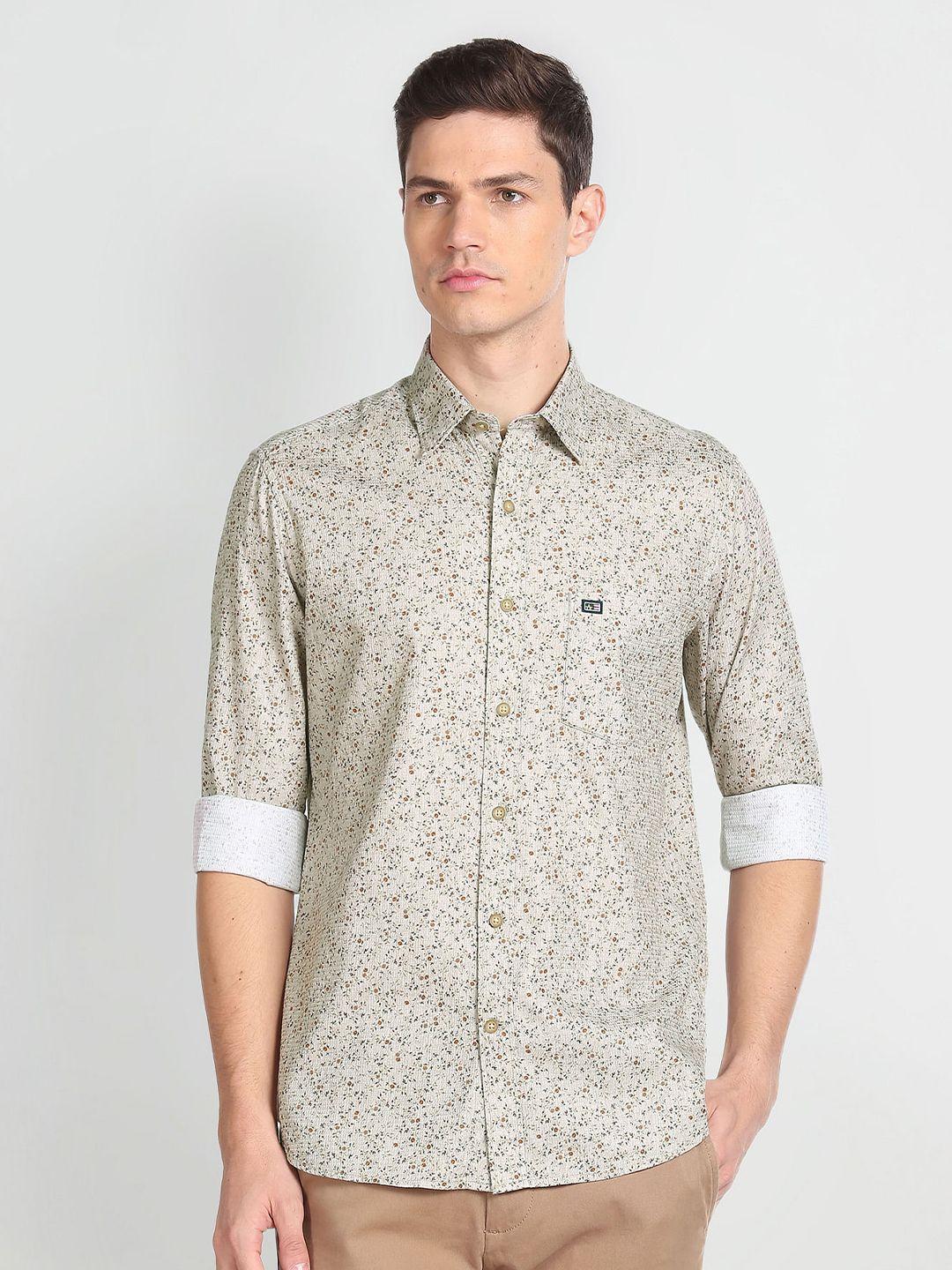 arrow sport micro ditsy printed slim fit pure cotton casual shirt