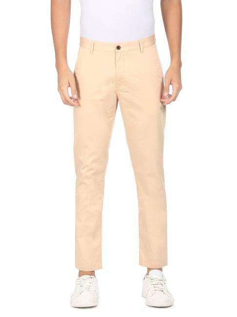 arrow sport mid beige skinny fit trousers