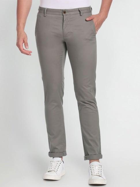 arrow sport mid grey cotton slim fit chinos