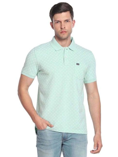 arrow sport mint cotton regular fit printed polo t-shirt