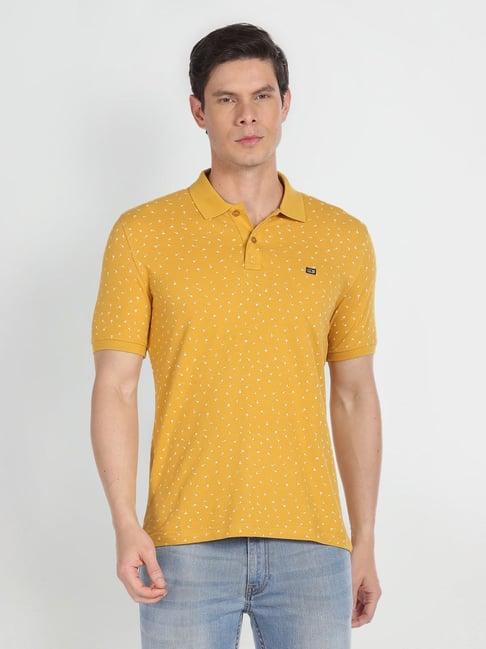 arrow sport mustard yellow cotton regular fit printed polo t-shirt