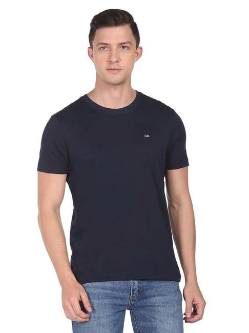 arrow sport navy blue cotton regular fit t-shirt