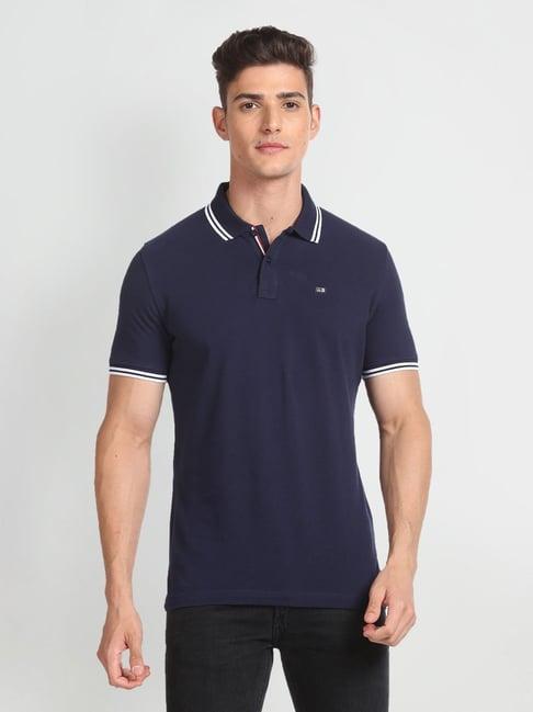 arrow sport navy cotton regular fit polo t-shirt