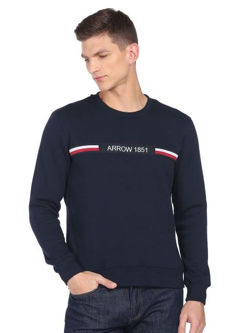 arrow sport navy cotton regular fit printed sweatshirt