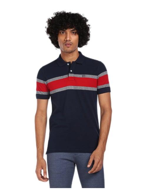 arrow sport navy cotton stripe pique polo shirt