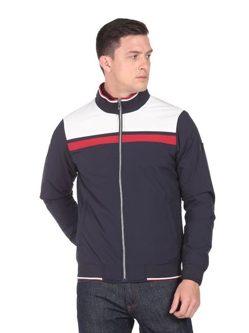 arrow sport navy regular fit colour block jacket