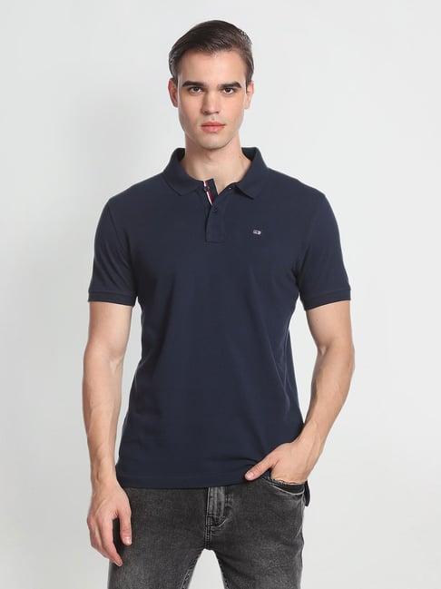 arrow sport navy regular fit cotton polo t-shirt