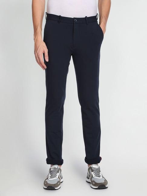 arrow sport navy skinny fit flat front trousers