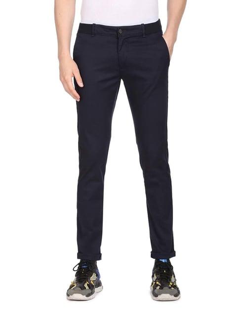 arrow sport navy slim fit flat front trousers